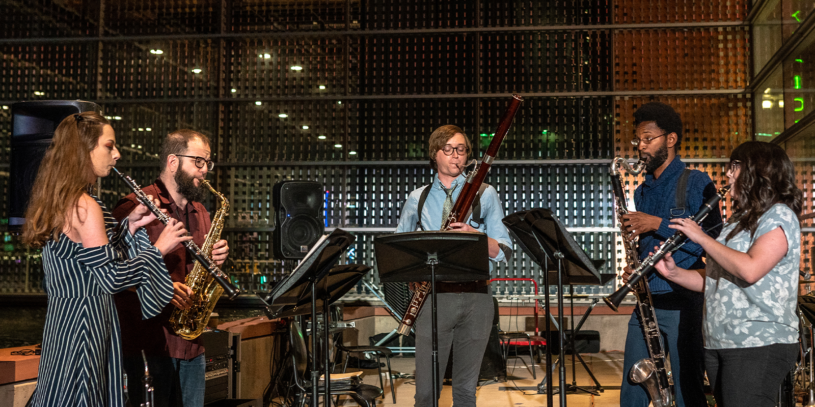 Dominique Holley, second from the right, plays with his group, the Driftwood Quintet.